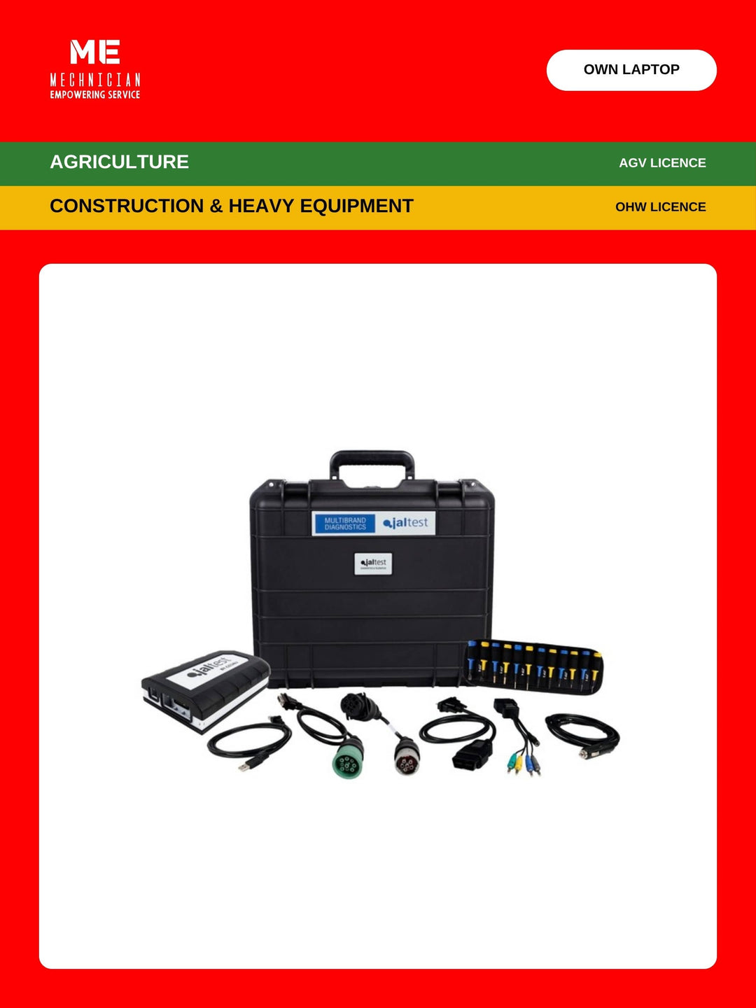 Jaltest Agricultural plus Construction and Heavy Equipment diagnostic kit — AGV and OHW licences, use your own laptop