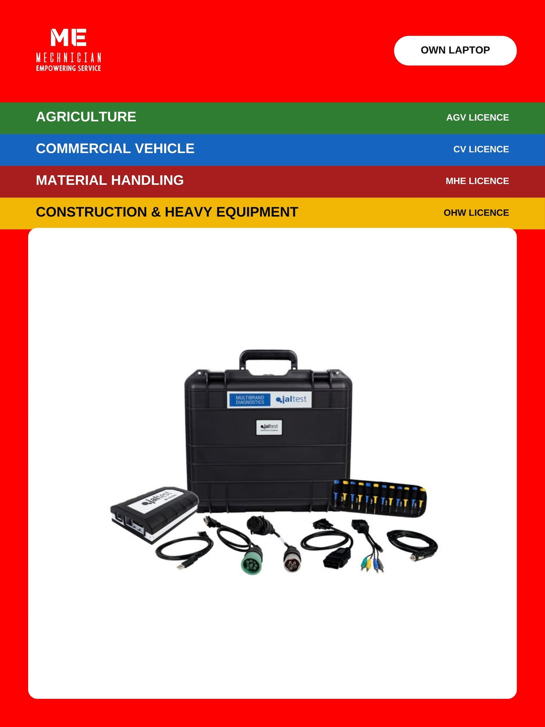 Jaltest Agricultural, Commercial Vehicle, Material Handling plus Construction and Heavy Equipment diagnostic kit — four licences, use your own laptop