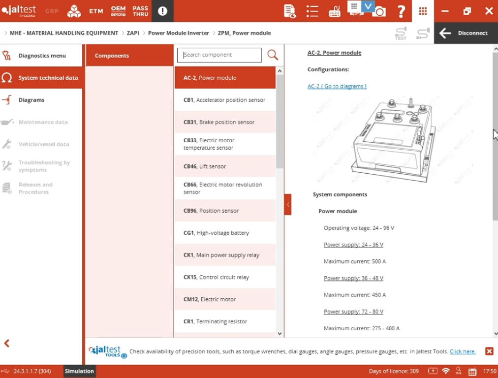 Fonctions clés du logiciel de diagnostic du contrôleur Zapi Jaltest