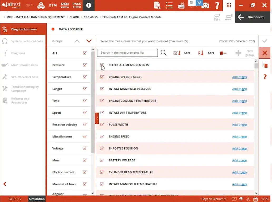 Systems and Components Covered by the Jaltest Clark Maintenance Software